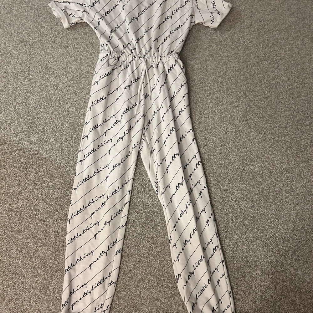 PrettyLittleThing White Script Jumpsuit